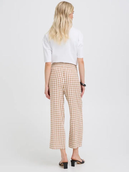Tan Gingham Linen Mix Cropped Trouser by B Young
