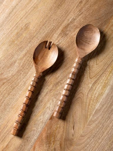 Wooden Salad Servers with carved handle