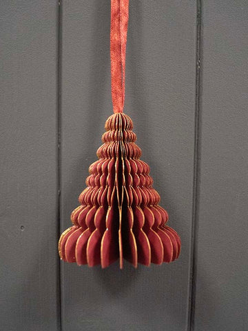 Burgundy Hanging Handmade Tree Paper Decoration 8cm