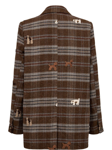 Embroidered Chocolate Check Blazer by Numph