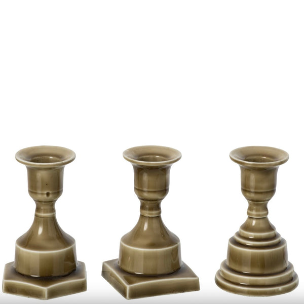 Olive Green Candle Stick holder - Round Base