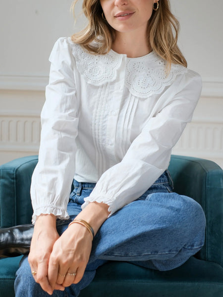 White Peter Pan Collar Blouse by Lovie and Co