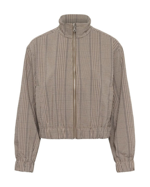 Mocha Check Zip Funnel Neck Bomber by Soaked