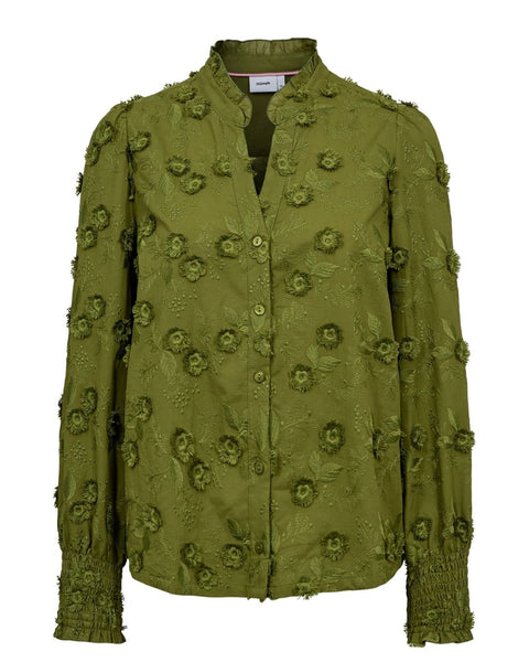 Olive Green Floral Appliqué Blouse by Nümph