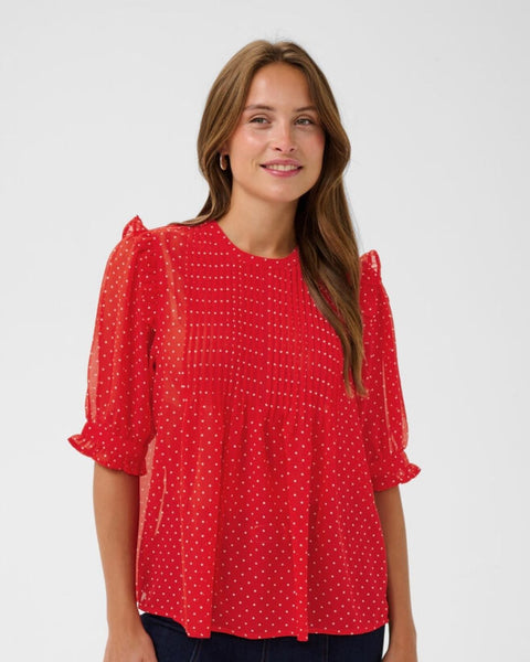 Cherry Red Polka Dot Smock Blouse by Saint Tropez
