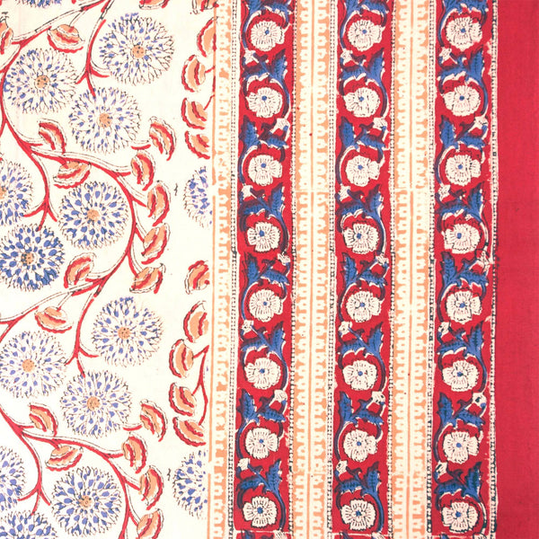 Beige Floral Block Printed Rectangular Tablecloth