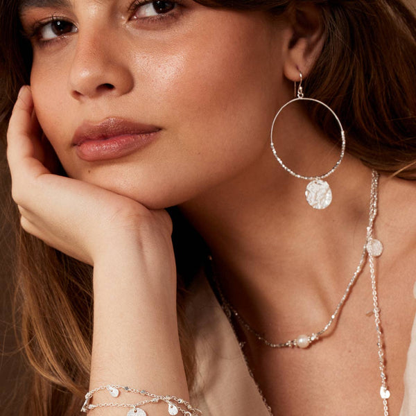 Silver Dominique Hoop Earrings by Ashiana