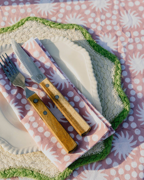 Green Sunburst Block Print Tablecloth 180x280cm