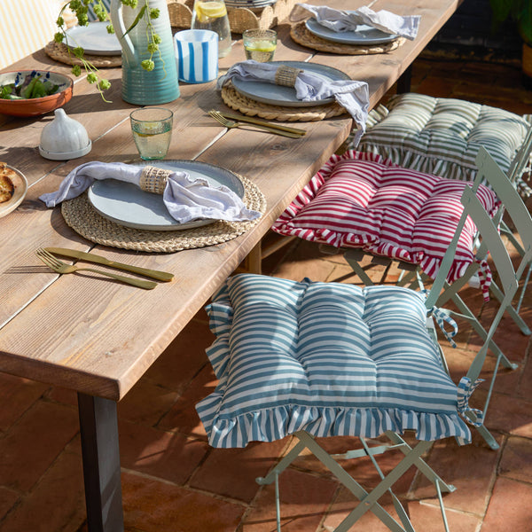 Blue Millie Ruffle Outdoor Seat Cushion