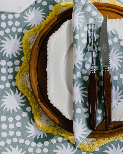 Green Sunburst Block Print Tablecloth 180x280cm