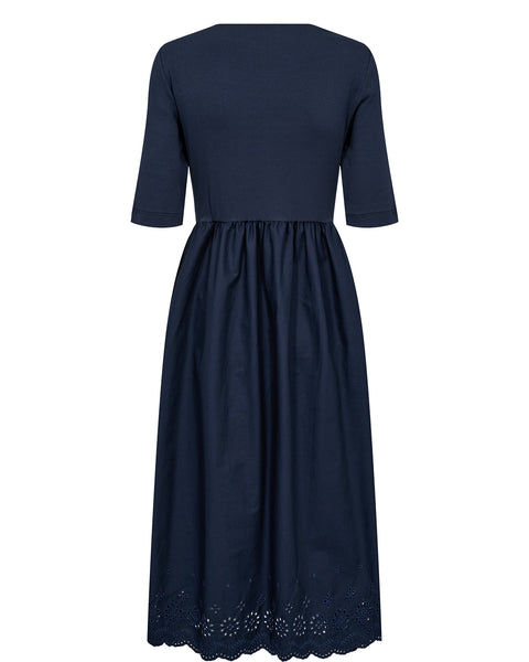 Navy Jersey Rib Bodice Maxi Dress by Numph