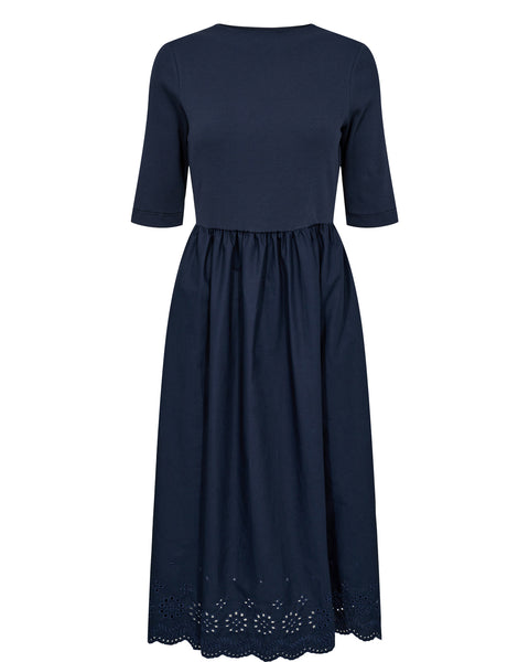 Navy Jersey Rib Bodice Maxi Dress by Numph