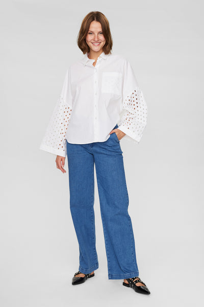 White Cotton Cut Out Blouse by Numph