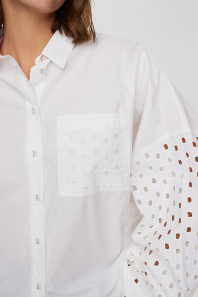 White Cotton Cut Out Blouse by Numph