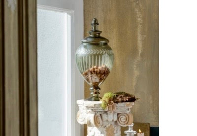 Olive Green Ornate Glass Storage Jar