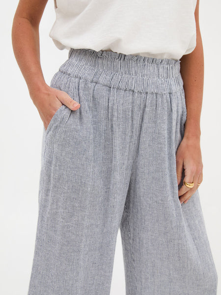 Blue/White Stripe Linen Culottes By Fika