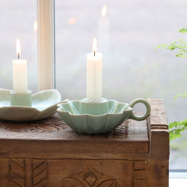 Green Floral Candle Holder