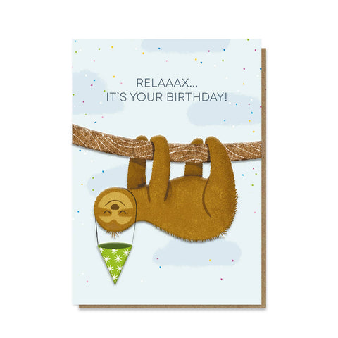 Relaxed Sloth Birthday Card by Stormy Knight