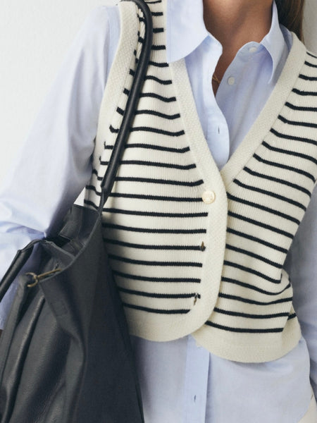 Cream/Black Stripe Sleeveless Cardi by Ese O Ese