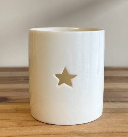 White Ceramic Simple Star T-light Holder, 8cm