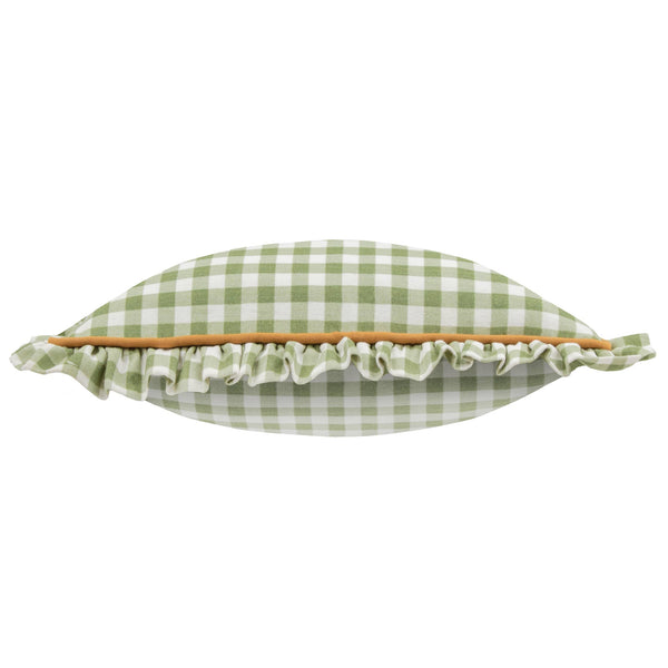 Maude Gingham Cotton Reversible Piped Cushion Sage