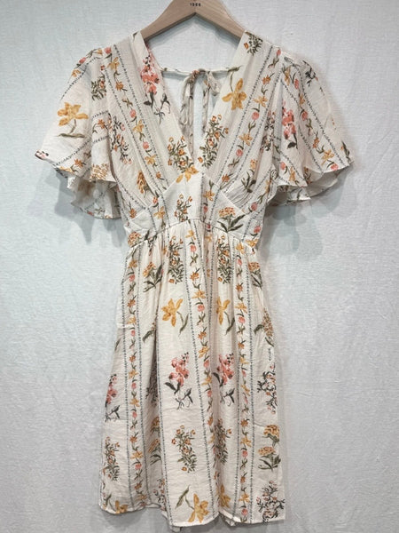 Yellow Floral Fluted Sleeve Dress