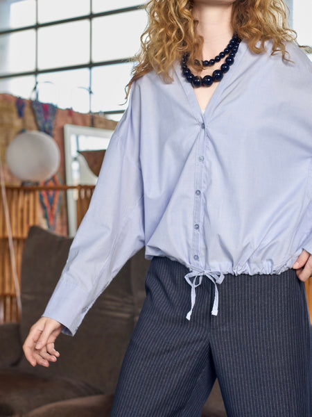 Sky Blue Cropped Drawstring Shirt By Black Colour