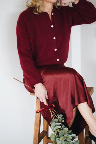 Burgundy Satin A Line Skirt by Fika