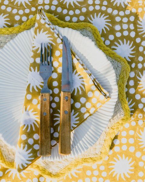 Green Sunburst Block Print Tablecloth 180x280cm
