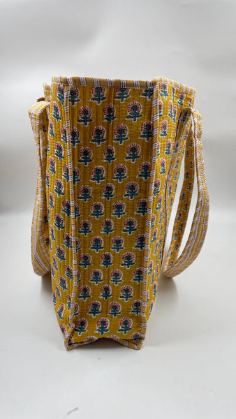 Ochra 100% Cotton Kantha Quilted Boho Floral Reversible Tote Bag