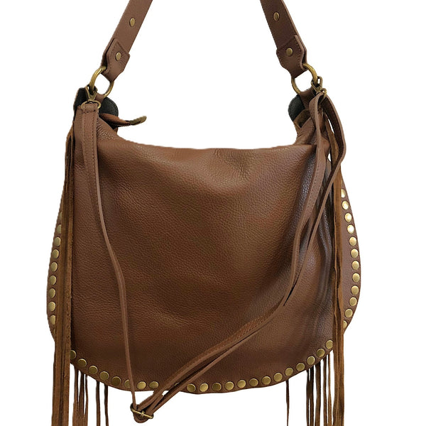 Tan Leather Fringe Bag