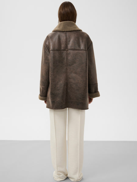 Chocolate Aviator Shearling Coat by Soaked