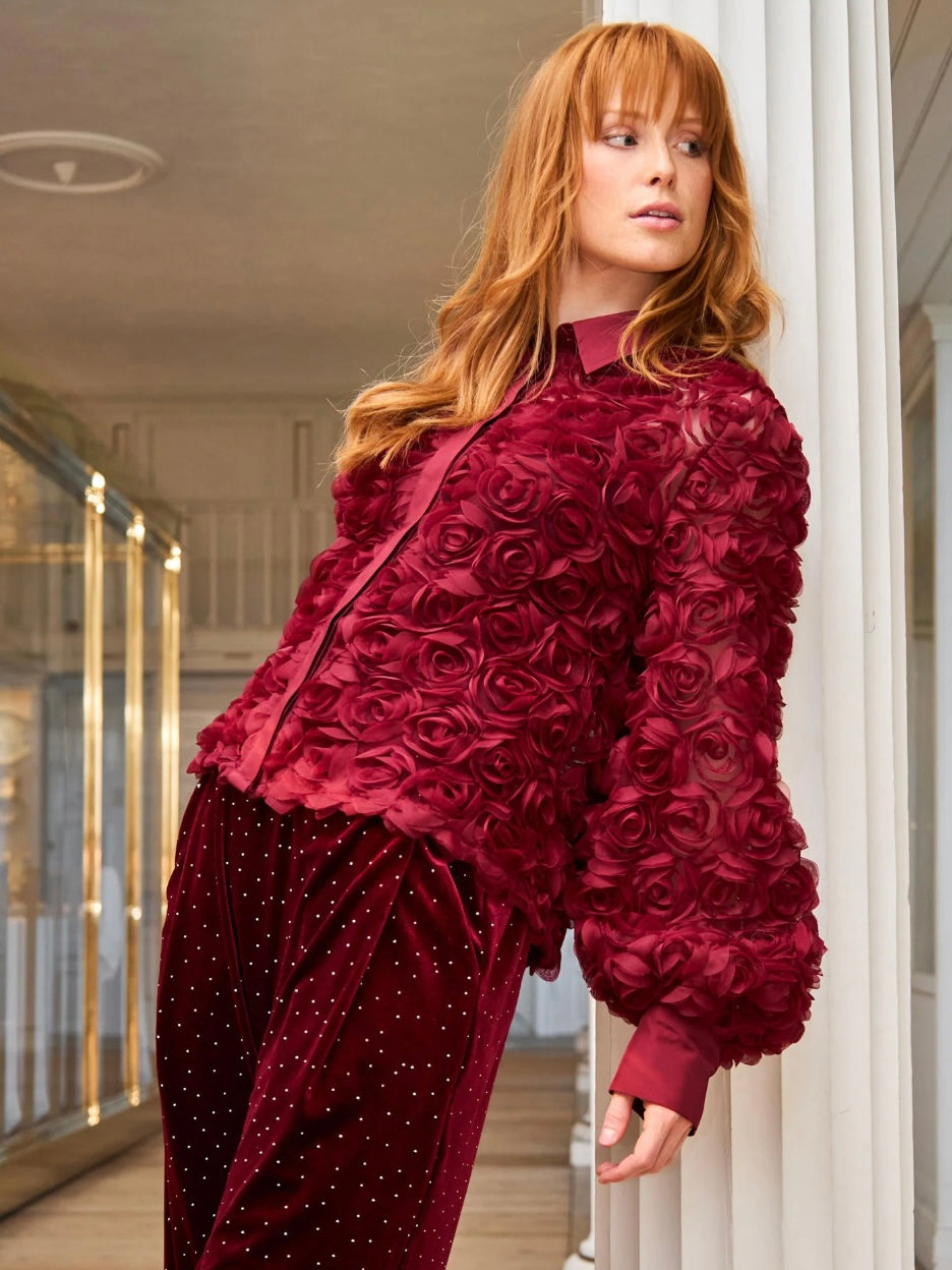 Burgundy Georgette Rose Blouse by Black Colour