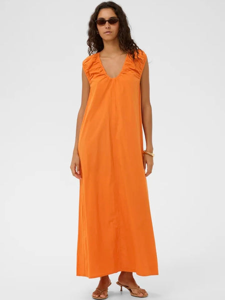 Orange Ruched Neck Maxi Dress by Soaked