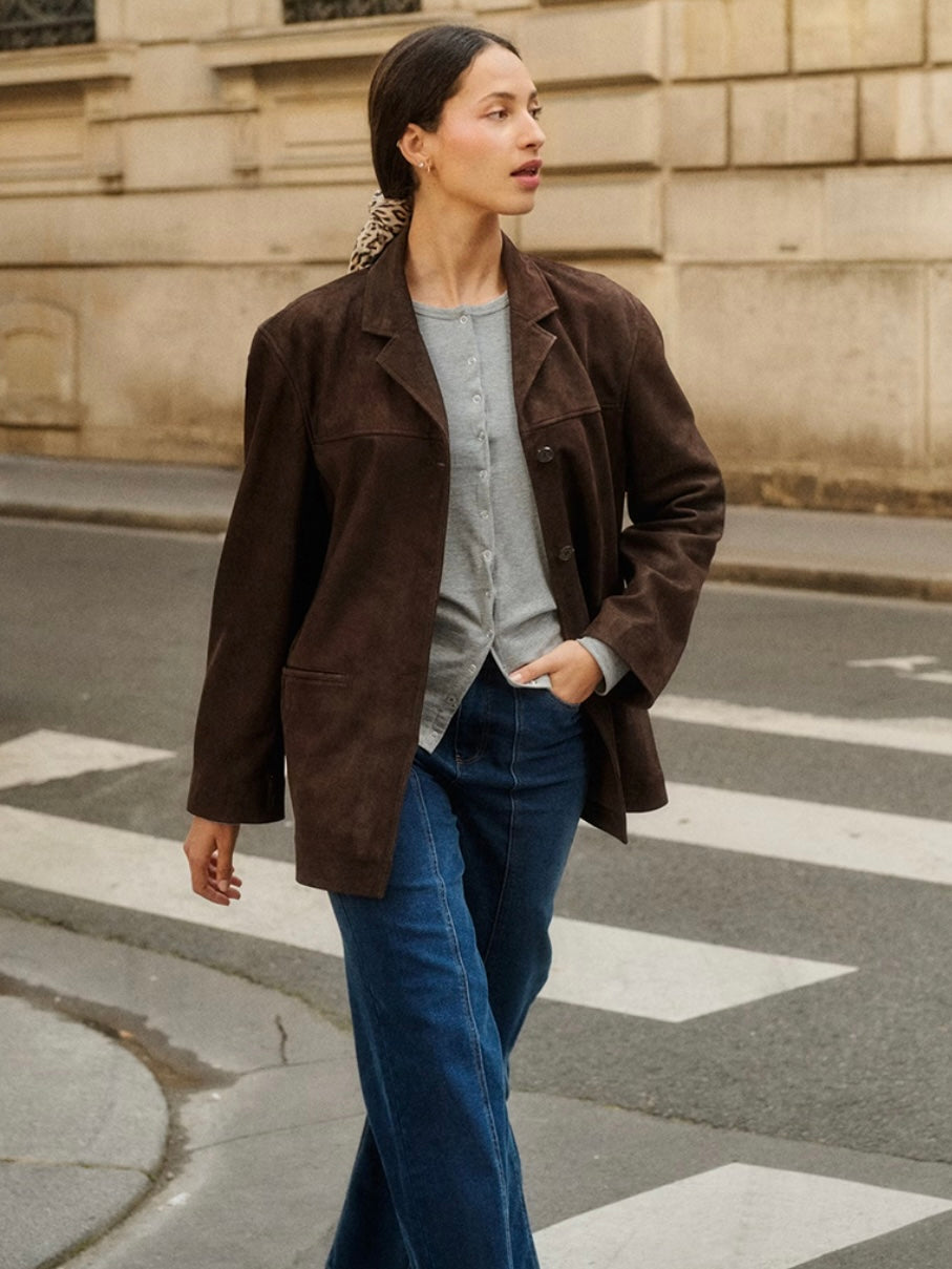 Chocolate Suede Leather Jacket By Soaked