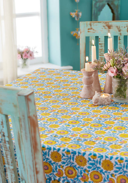 Sunflower Block Print Tablecloth 125x220cm