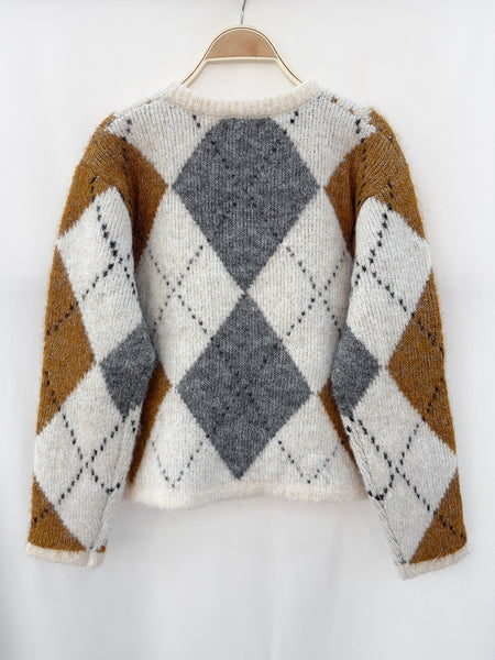 Camel Argyle Cardigan by Lili and Lala