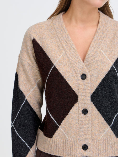 Beige Argyle Cardigan by B.Young