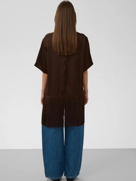 Chocolate Satin Fringe Top By Soaked