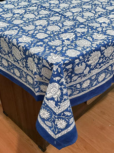 Cobalt/White Patterned Blockprint Tablecloth