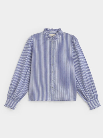 Blue Pinstripe Frill Collar Eloisa Blouse by Ese O Ese