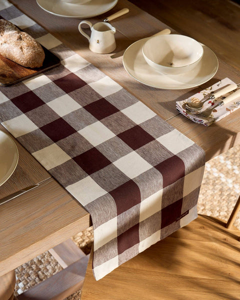 Chocolate Brown Gingham Linen Table Runner by Sophie Allport