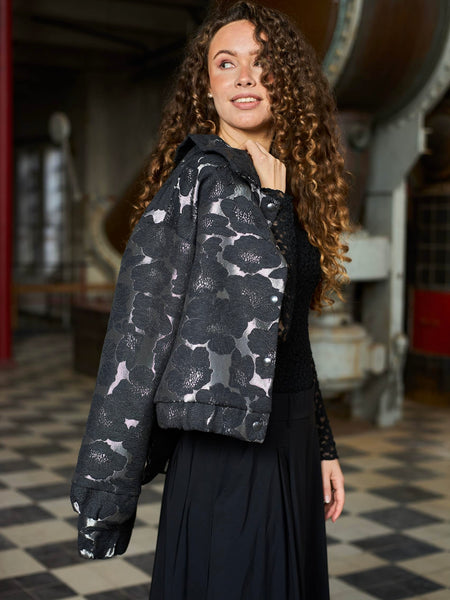 Silver Jacquard Bomber By Black Colour