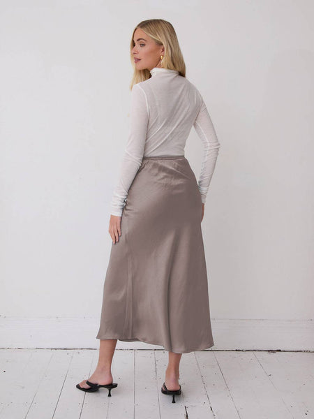 Champagne Satin A Line Skirt by Fika
