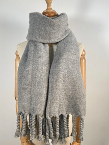 Grey Cosy Wool Mix Tassel Scarf