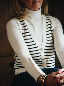 Cream/Black Stripe Sleeveless Cardi by Ese O Ese