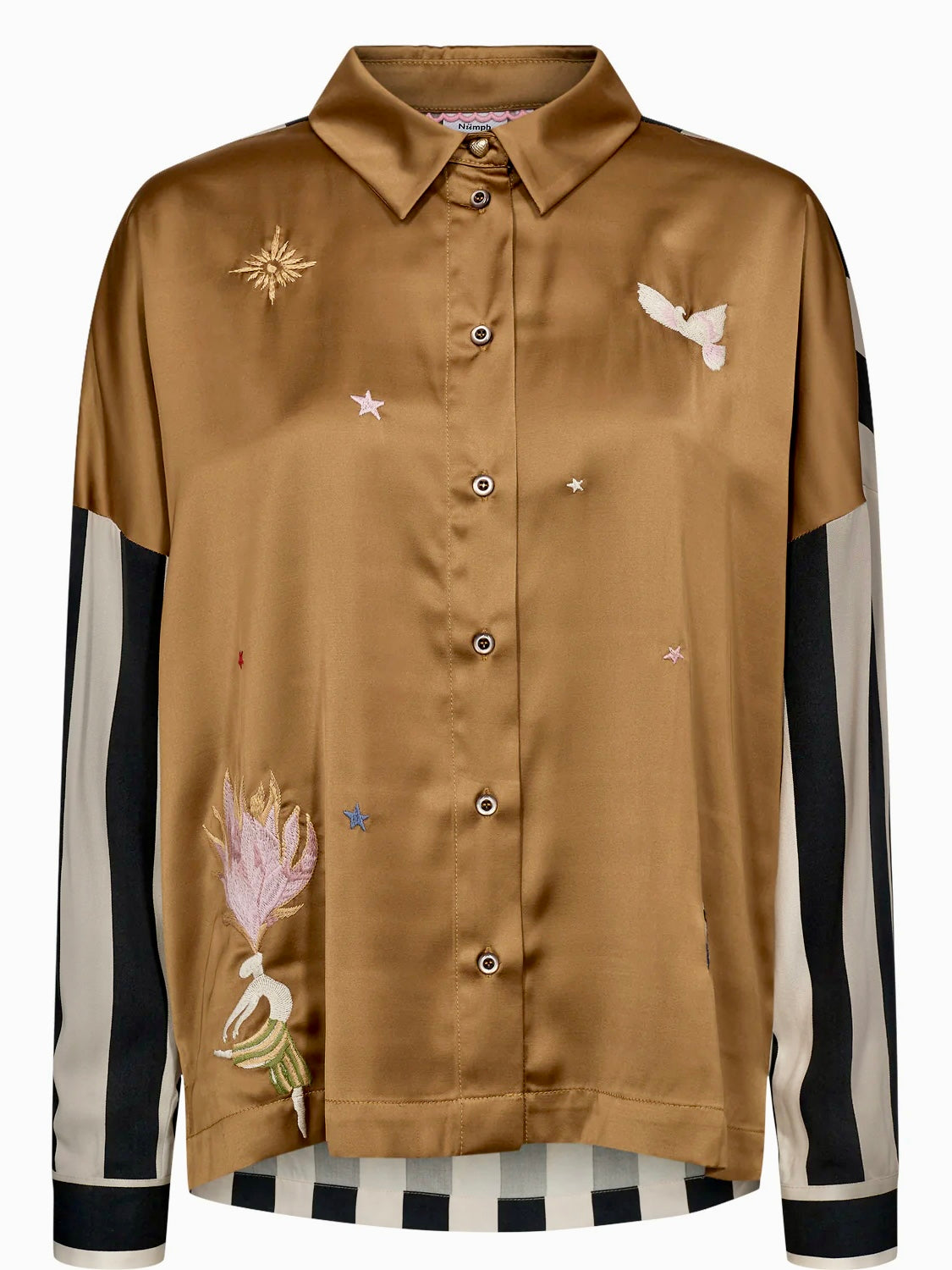 Cinnamon Embroidered Satin Shirt By Nümph