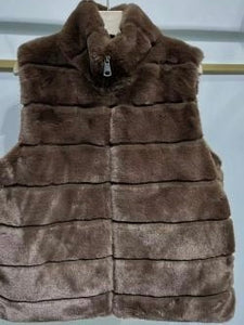 Chocolate Faux Fur Zip Gilet