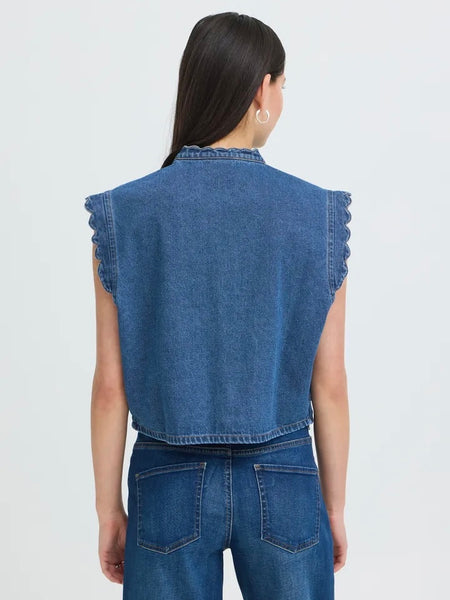 Denim Scallop Edge Boxy Waistcoat by Ichi