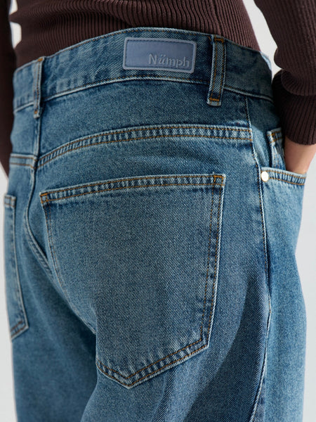 Mid Blue Denim High Rise Barrel Jeans by Nümph